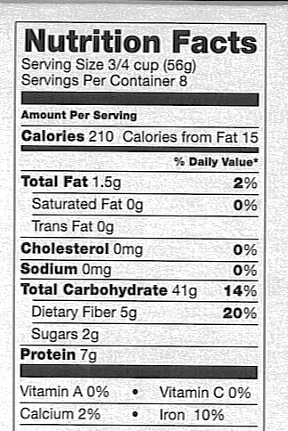 Nutrition Label - Whole Wheat Penne Pasta